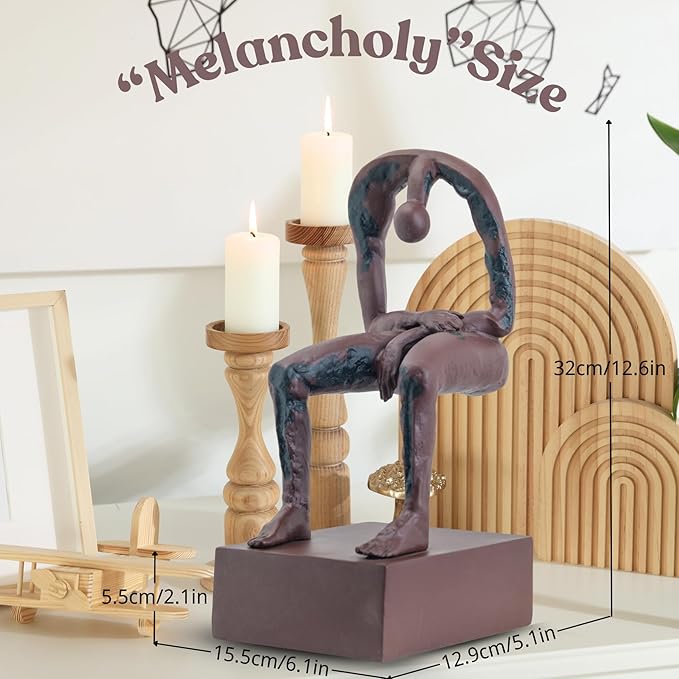 R REALONG Melancholy Remembrance Sculpture – Rust Red Solid Bronze Statue, Handcrafted Lost-Wax Casting Memorial Figurine for Honoring Loved Ones, 6.1"x5.1"x12.6", Artisan Hot-Cast Bronze Art Decor