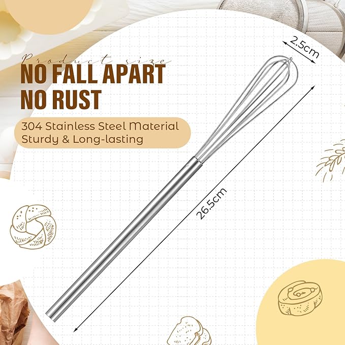 Baderke 6 Pcs 10.2 Inch Mini Small Whisk Long Handle Stainless Steel Egg Whisks Egg Beater Coffee Wire Whisk, Great for Blending, Whisking, Beating, or Stirring Eggs Mixing Salad Dressings, Sauces