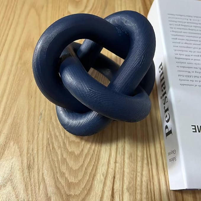 Wood Knot Chain Link Decor - 3 Link Boho Wooden Hand Carved Decorative Wooden Links Knots for Coffee Table Entryway Modern Farmhouse Shelf Decoration (Navy Blue)
