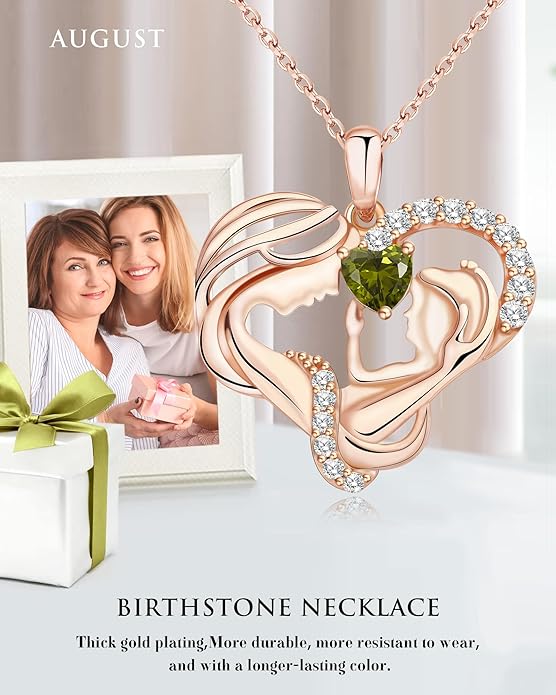 Mothers Day Gifts for Mom - Rose Heart Necklaces for Women, 925 Sterling Silver Birthstone Jewelry to My Wife Necklace, Birthday Gifts for Mother Grandma Girlfriend Her