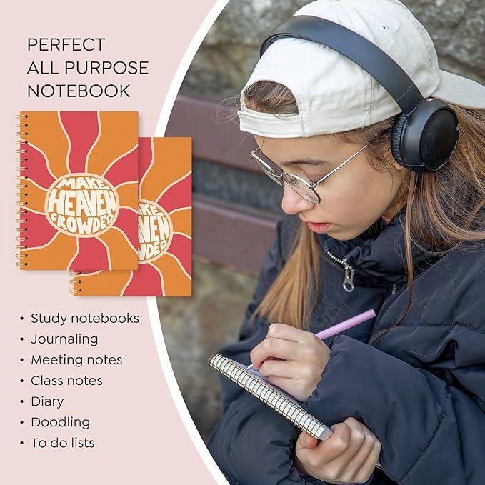 VONTP Boho Christian Spiral Notebook, Retro Groovy Bible Prayer Journal, Christian Gifts for Women, Make Heaven Crowded Religious Bible Scripture College Ruled Notebook Journal for Writing, 5.5x8.3