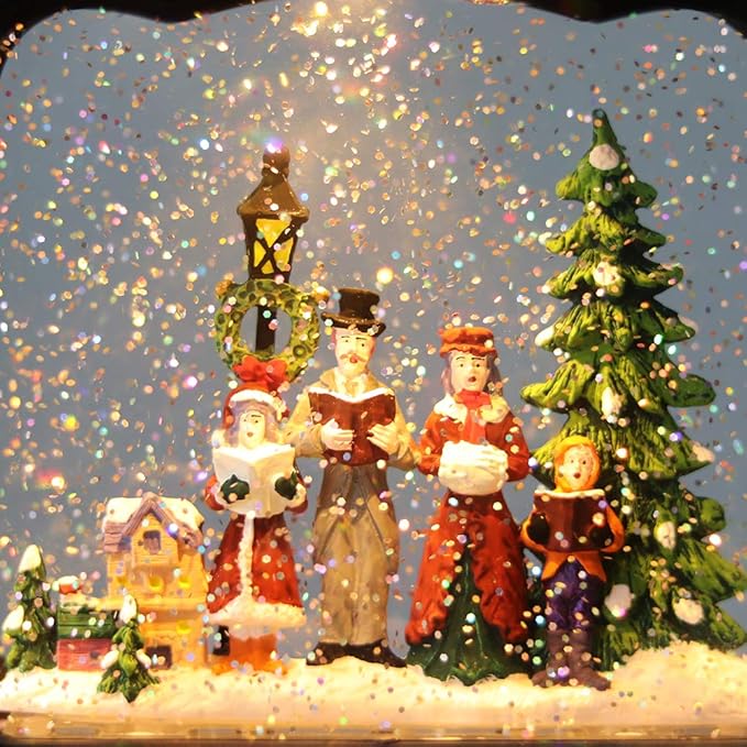 GenSwin Carolers Musical Lighted Water Lantern Christmas Snow Globe with 6 Hour Timer, Battery Operated & USB Powered Singing Swirling Glitter Snow Globe Lantern Christmas Home Decor Gift(11”)