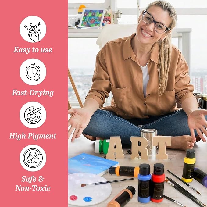 Acrylic Paint Set for Kids & Adults - Non Toxic Rich Pigments Artist Quality Great Color Jar Set for Professional Painting on Canvas, Wood, Fabric and More (36 Colors (2 Ounce Each)) MD-A13-3