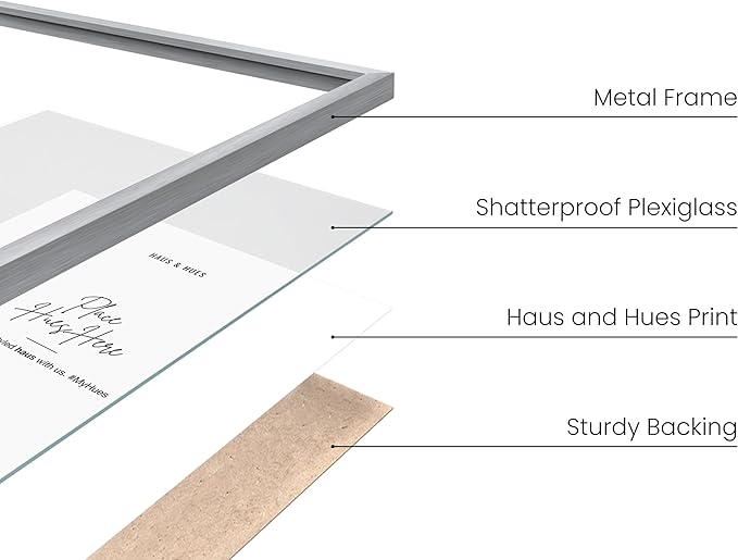 HAUS AND HUES 11x14 Silver Metal Picture Frames - Premium Aluminum with Vertical & Horizontal Hanging, Shatterproof Plexiglass - Ideal for Home or Office (11x14 in, Silver, Set of 9)