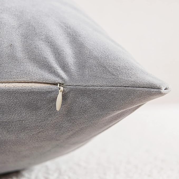 Decorative Pillow Cases 18x18 Light-Grey: 2 Pack Cozy Soft Velvet Square Throw Pillow Covers for Farmhouse Home Decor