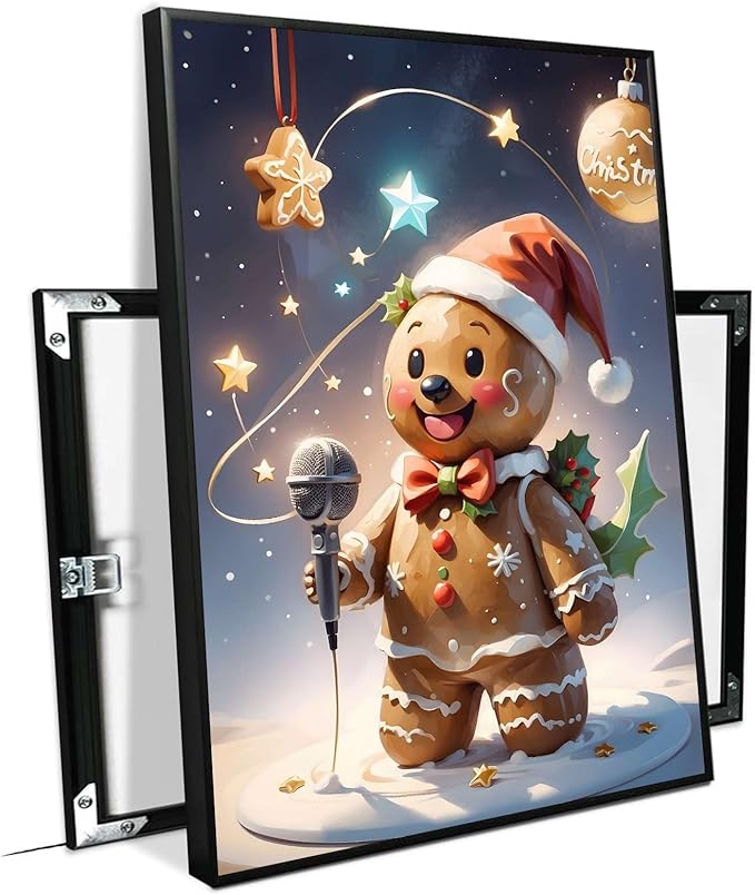Framed Canvas Wall Art festive gingerbread character Funny Christmas Poster Trendy Christmas Decor 20x30in Metal blackFramed