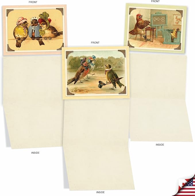 The Best Card Company - 10 Bird Note Cards Blank (4 x 5.12 Inch) - All Occasion Cards with Envelopes, Boxed Set - Sweet Tweets M2344OCB