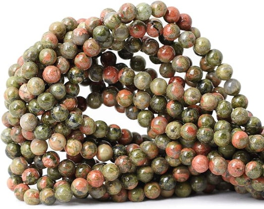 60PCS 6mm Natural Unakite Gemstone Round Loose Beads for Jewelry Making DIY Handmade 1 Strand 15"