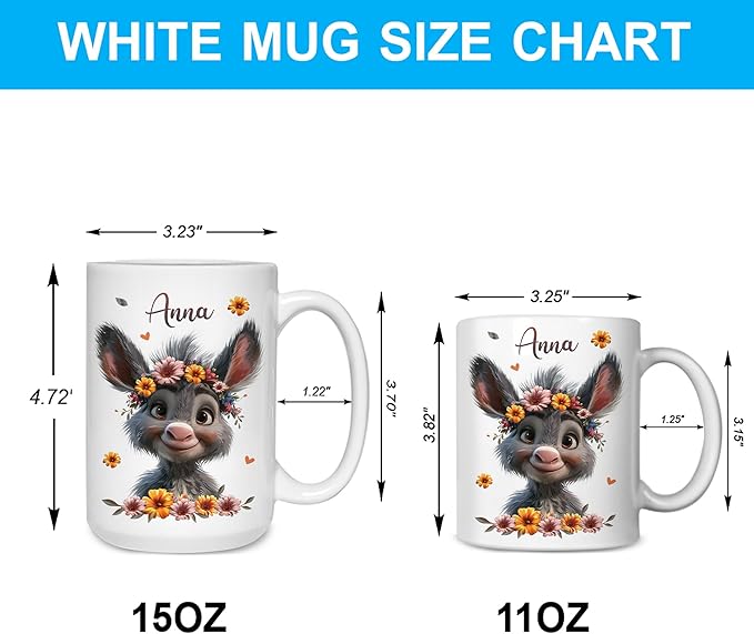 Hyturtle Personalized Cute Donkey Coffee Mug - Just A Girl Who Loves Donkeys - Custom 11oz & 15oz Ceramic Mug - Birthday Gift For Animal Lovers