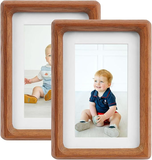 4x6 Picture Frame Set of 2 Natural Wood Photo Frames Display Pictures 3x5 with Mat or 4x6 without Mat Multi Photo Frames Collage for Wall or Tabletop Decor