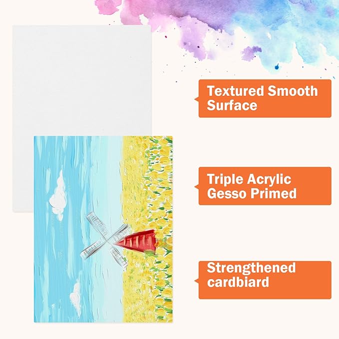 Acrylic Paint Set with 2 PCS 11.8In Easel & 4 PCS 8X10In Canvas, Painting Canvas Panel with Easel, Art Canvas Painting Kit with Brushes & Paint Trays for Kids Teenagers Acrylic Oil Water Color Gift