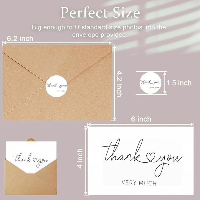 Thank You Cards with Envelopes, 100 Pack bulk White Thank You Cards 4 x 6 Inch, Thank You Notes and Envelopes for Wedding,Bridal Shower, Business, Baby Shower, Small Business, Graduation Opening