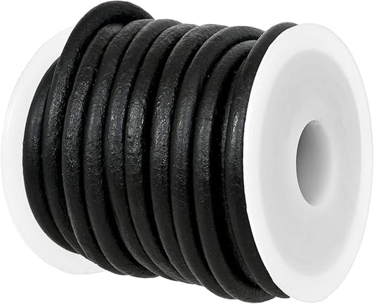 GENIQUE Real/Genuine Round Leather String Cord for Necklace, Bracelets, Jewellery, Braiding (Black Distressed, 5mm)