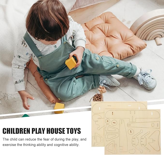 NUOBESTY Wooden Assemble Plane Puzzle Kit, 3D Plane Model Toy Handmade DIY Airplane Craft for Painting and Educational Play