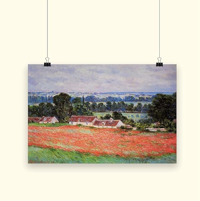 40+ Monet Famous Print Posters Poppy Field at Giverny by Claude Monet Impressionism Canvas Posters Print Wall Art Bedroom Office Room Decor Gift Unframe 24×36inch(60×90cm)