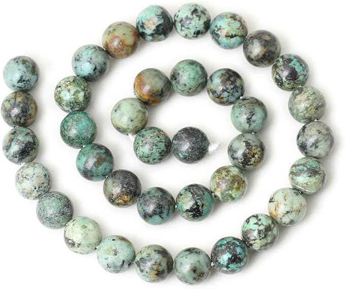 35PCS 10mm Natural African Turquoise Stone Gemstone Round Loose Beads for Jewelry Making DIY Bracelet Necklace Materials 1 Strand 15"