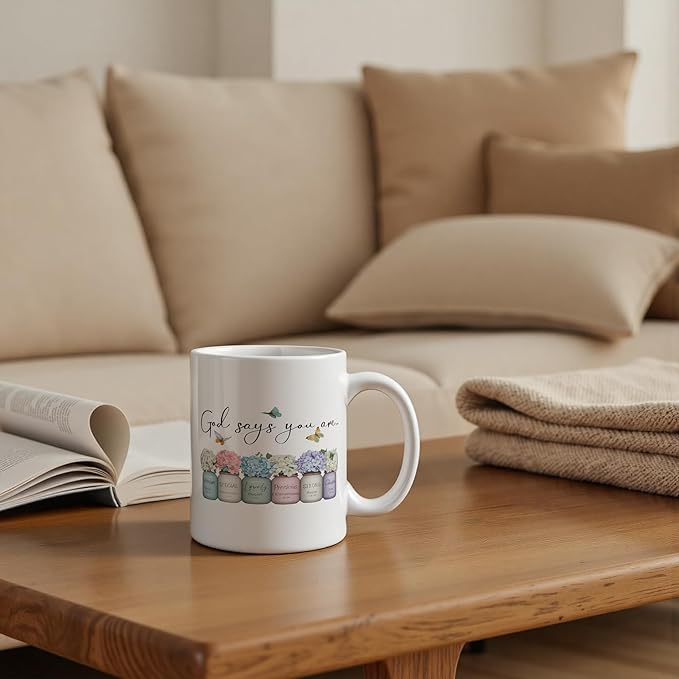 Hydrangeas Flower Christian Mug 11 oz, Christian Gifts for Women, Religious Gifts Coffee Cups Ceramic, Inspirational Bible Verse Ceramic Mug for Coffee Tea Hot Cocoa Home Office Work