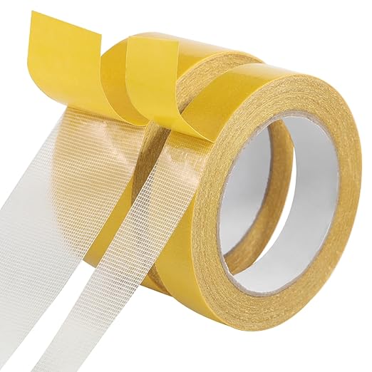 Double Sided Fabric Tape Heavy Duty Mounting Tape 1"/2“ x 50FT Resistente Clear Super Stick Tape with Fiberglass Mesh High Tack Strong Adhesive for Clothes Carpet Arts