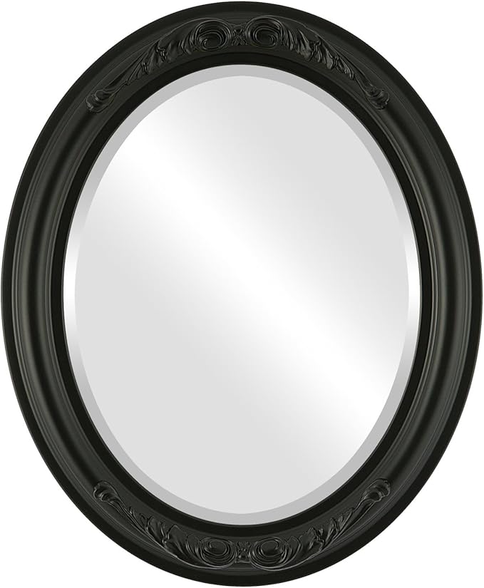 OVALCREST Oval Beveled Wall Mirror for Home Decor - Florence Style - Matte Black - 40" x 28"