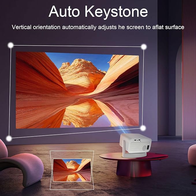 Smart Projector,Smart 4K Mini Projector with WiFi and bluetooth Android 13 1080P Support,Auto Keystone Correction,360° Rotating Adjustment,Compatible with Phone,TV Stick,HDMI,USB
