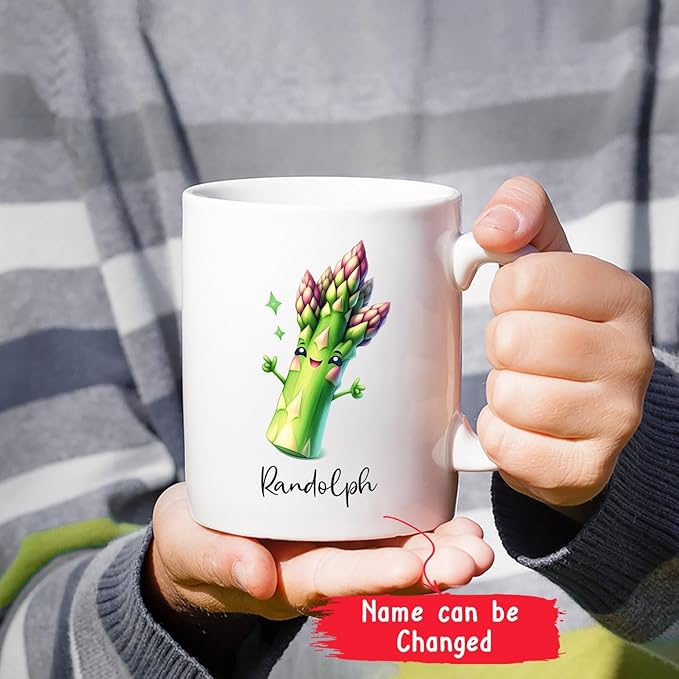 Asparagus Mug, Asparagus Gift, Personalized Asparagus Coffee Mug With Name, Custom Vegetable Ceramic Cup Gifts For Vegan Vegetarian, Asparagus Lover Travel Cups, Asparagus White Mugs 11oz 15oz
