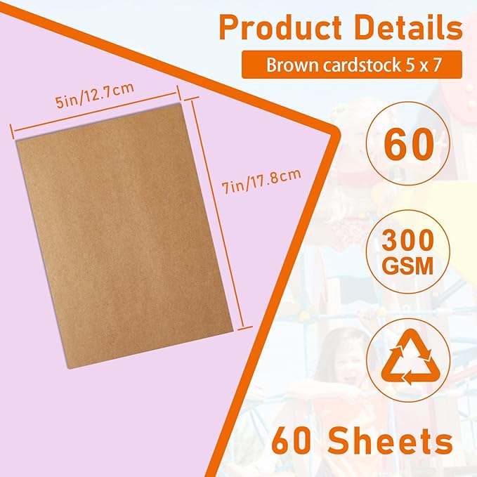 60 Sheets Brown Cardstock 5 x 7 Kraft Paper, 300gsm/110lb Heavyweight Flat Card Stock Printer Paper for DIY Card Making, Party Invitations, Thank You Cards, Graduations, Mailing