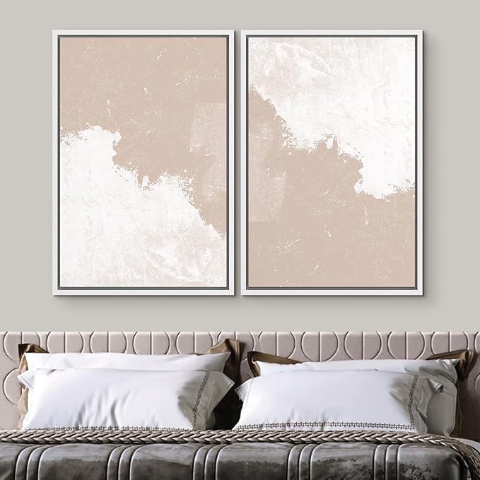 SIGNWIN Framed Canvas Print Wall Art Set Grunge Pastel Paint Stroke Landscape Abstract Shapes Illustrations Modern Art Minimal Decorative Nordic for Living Room, Bedroom, Office - 16"x24"x2 White