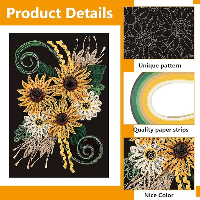 WEBEEDY Paper Quilling Kit DIY Sunflower Paper Filigree Kit with Quilling Strips Tool and Supplies Paper Quilling Set for Beginners Handmade Crafts Modern Room Wall Art Decor Gift,21×27.9cm/8.3×11"