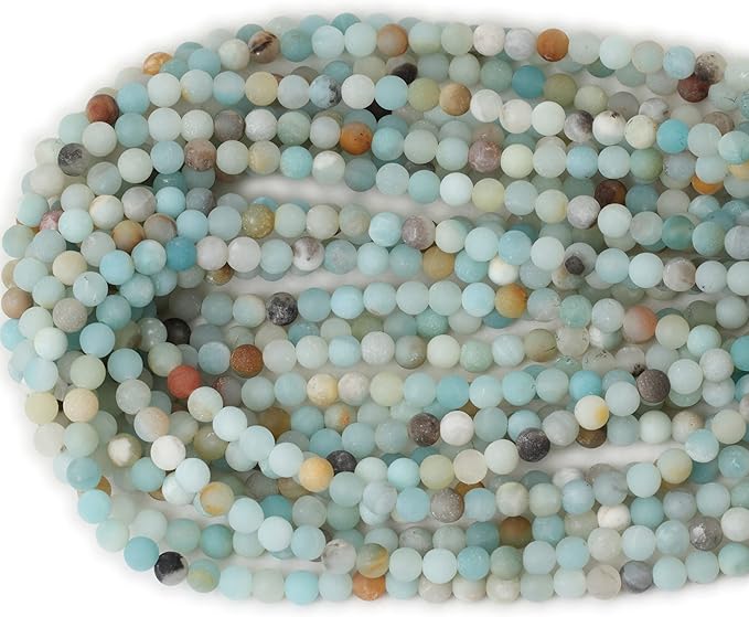 60PCS 6mm Natural Colorful Frosted Amazonite Gemstone Round Loose Beads Stone Beads for Jewelry Making DIY 1 Strand 15"
