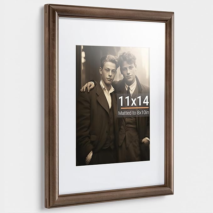 Heimlove 11x14 Picture Frame,11 x 14 Natural Solid Walnut Wood Frame Matted to 8x10 with Tempered Glass,11"x14" Handcrafted wood Frame,Vertical or Horizontal Wall Hanging,Art Photo and Prints,1 Pack