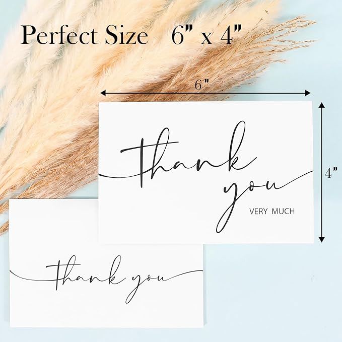 NESCCI 100 PCS Thank You Cards With Envelopes and Stickers，Classy 4x6 Blank Thank You Cards，Thank YouNotes for Wedding, Small Business, Baby & Bridal Shower(White)