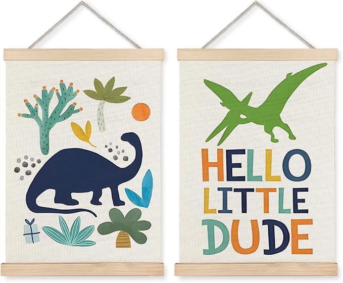 Luvadian Little Dude Dinosaur Poster Hanger Frame Set of 2, Boys Room Decor, Toddler Nursery Wall Art, 12x16 Inches