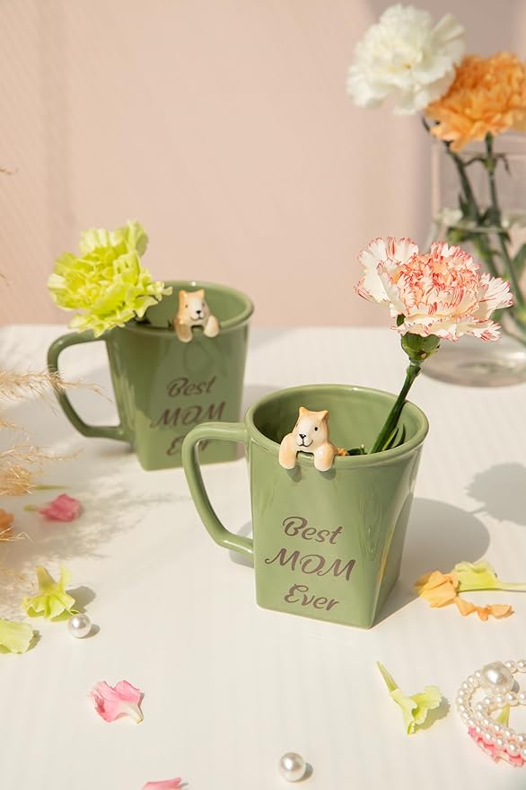 DIHOclub Best Mom Ever Ceramic Mug - Handcrafted Squirrel Sculpture Coffee Cup, Unique Mother's Day Gift for Coffee Lovers(12oz)