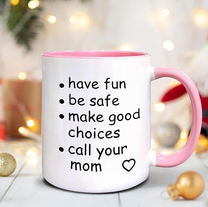 QASHWEY Funny Call Your Mom Coffee Mug, College Freshmen Students Graduation Gift, Call Your Mom Coffee Cups Ceramic 11 Ounce, College Gift Tea Mug Cup, Gifts for College Freshmen Girls Boys(Pink)