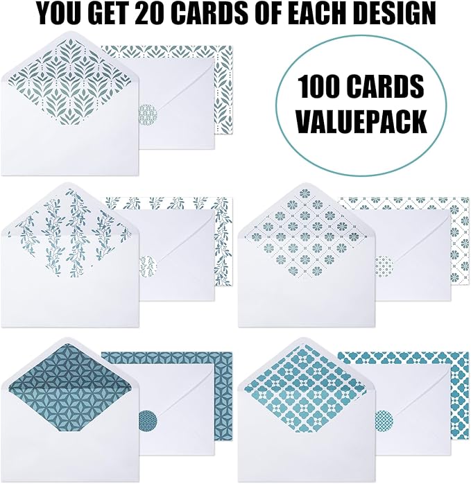 Tenceur 100 Pack Assorted Blank Note Cards with Envelopes and Stickers Floral Greeting Cards 4 x 6 Inch Stationary Postcards for Office Home Business Supplies (Floral)