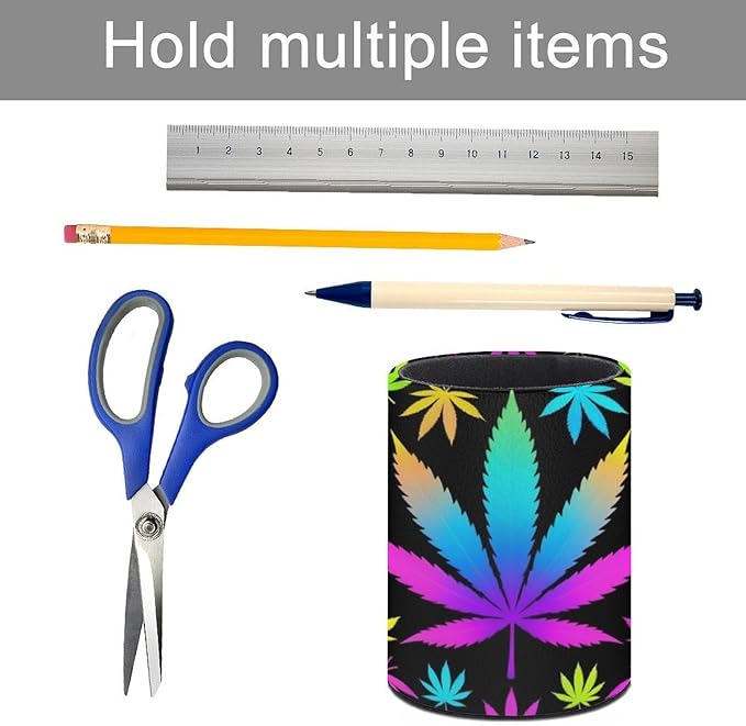 Pen Holder Stand For Desk, Pencil Pen Holder Cup, Desktop Stationery Organizer, Waterproof Multifunctional Office Supplies Cool Weedleaf Neon Tie Dye