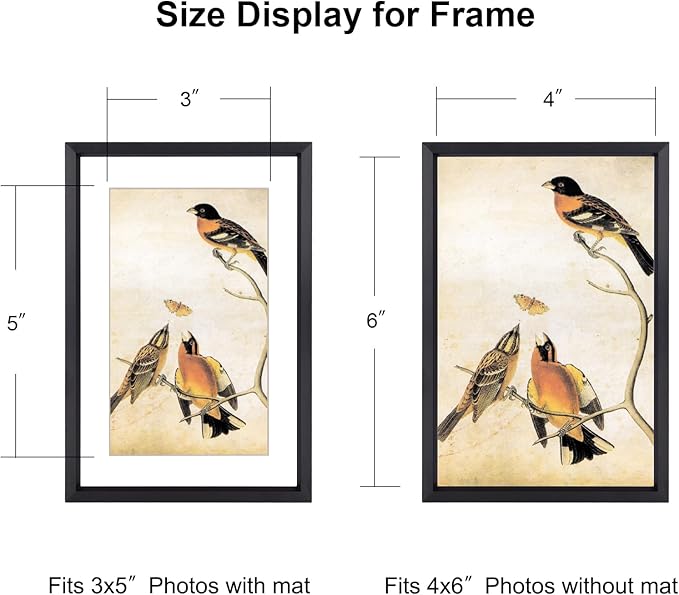 4x6 Picture Frame Set of 3, Black Metal Photo Frames with HD Glass, Fits 3x5 with Mat or 4x6 without Mat, Wall Hanging and Table Display