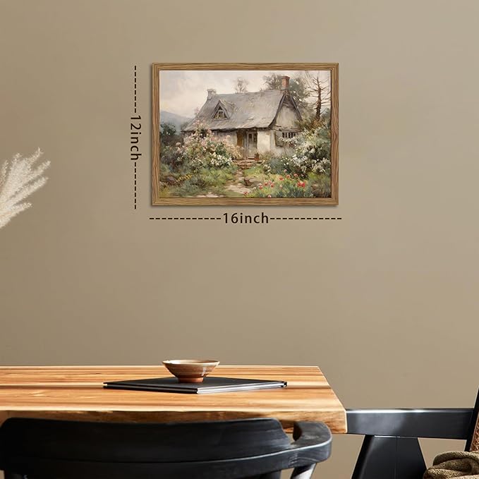 Framed Farmhouse Wall Decor, Country Cottage Pictures Wall Art, Pastoral Nature Landscape Canvas Print, Vintage Farm House Oil Painting Artwork for Bedroom Living Room – 12x16 inch