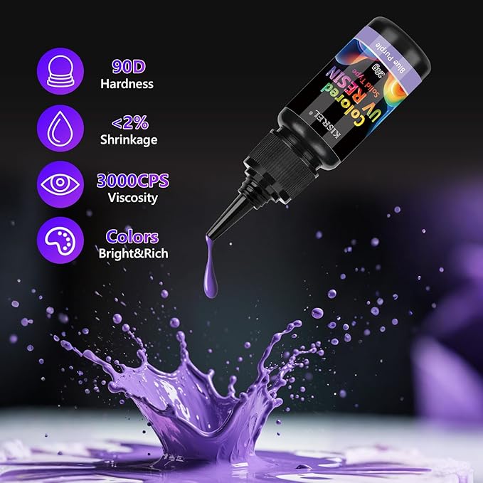 KISREL UV Resin, Upgrade 24 Opaque Colored UV Resin Kit, Solid Colored UV Resins, Rigid Ultraviolet Clear Resin for Crafts, Jewelry Making and Decoration