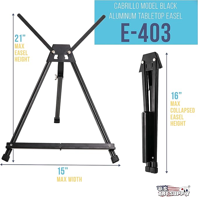 U.S. Art Supply Tabletop Easel for Painting - 15" to 21" Adjustable Metal Painting Easel - Portable Art Easels (Pack of 4) for Display Table Stand - Canvas, Whiteboards, Posters, Signs, Drawings