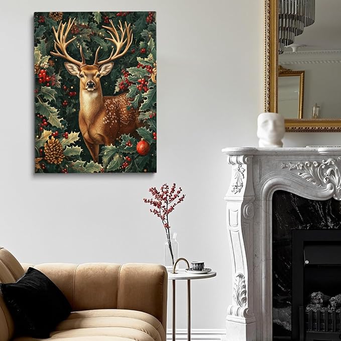 William Morris Deer Poster,Exhibition Print,Christmas William Morris Poster,Vintage Wall Art,Textiles Art, Christmas Print Deer Wall Art for Bedroom Living Room 8x12in Frame wall art
