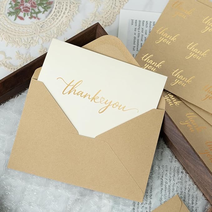 40 Pack Gilding Thank You Cards with Envelopes & Matching Stickers, Thank You Notes for Wedding, Business, Baby Shower, Small Business, Graduation