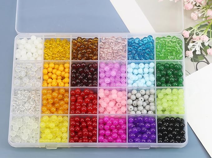 Pamir Tong 2030PCS 6mm Assorted Color Glass Beads Bulk for Jewelry Making,Round Smooth Beads, Bracelet Space Loose Beads for Jewelry Making Earring, Necklaces, Adult Craft Supplies