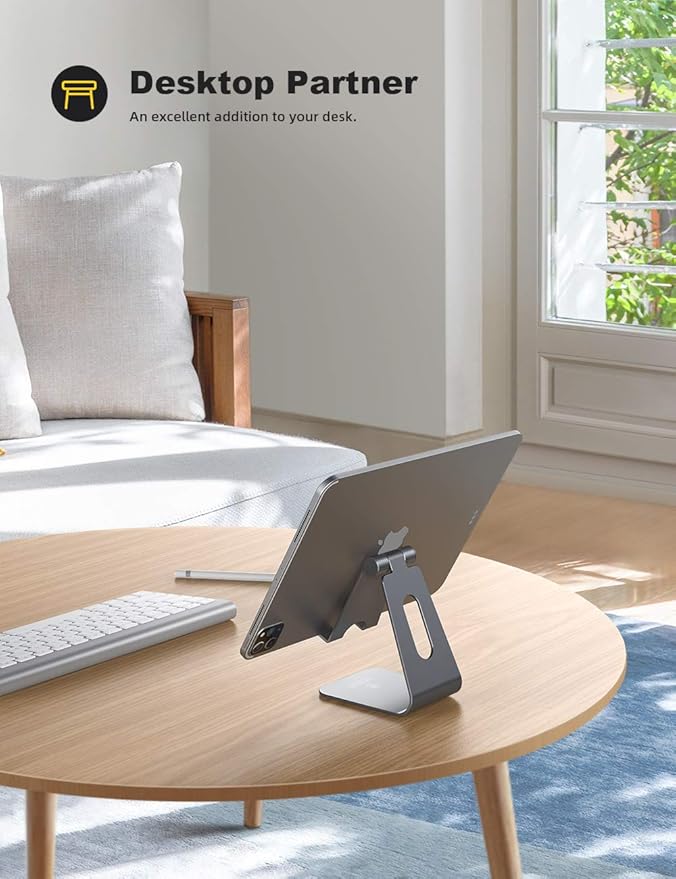 Lamicall Tablet Stand, Tablet Holder for Desk - Multi-Angle Adjustable Tablet Desktop Dock Cradle, Compatible with iPad Pro 11, 12.9, Air, Mini, Fire HD, Galaxy Tab, and Other 4-13" Tablets, Gray