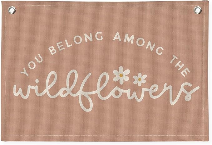 Girls Room Decor, Wildflower Baby Girl Nursery Decor, Baby Shower Pink Linen Canvas Banner, Wall Hanging Banner Flag 20x30 Inch