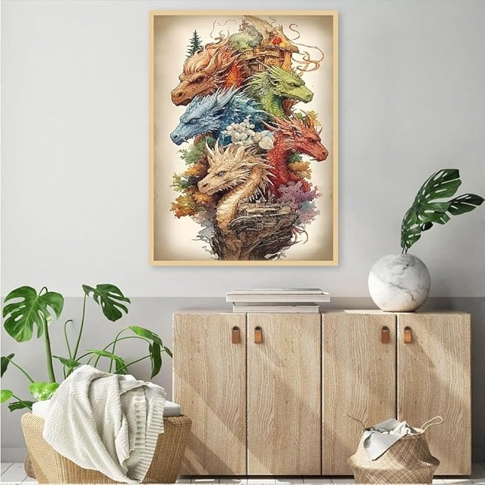 JFYHAB Dragon Diamond Painting Kits - 5D Colorful Dragon Art for Adults & Beginners, DIY Full Drill Art for Home Wall Decor, 12x16 Inch