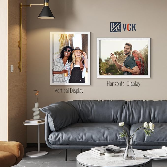 VCK 18x24 Frames White Set of 5, Wide Border Wood, Display 16x20 Picture Photo with Mat or 18 x 24 without, for Home, Office, Gallery, Woodgrain Series, Wall Hanging