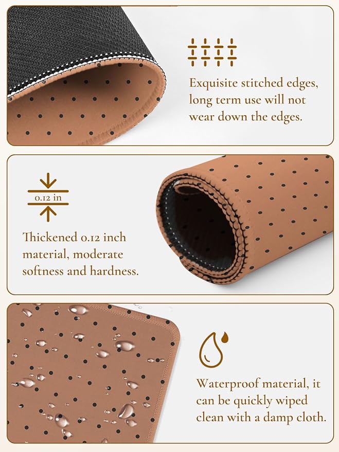 Cute Fashion Polka Dot Mouse Pad, Waterproof Aesthetics Dots Mouse Mat Design,Non-Slip Rubber Base Computer Simple Funny Mousepad,Wave Point Small Mouse Pad Desk Accessories,Brown