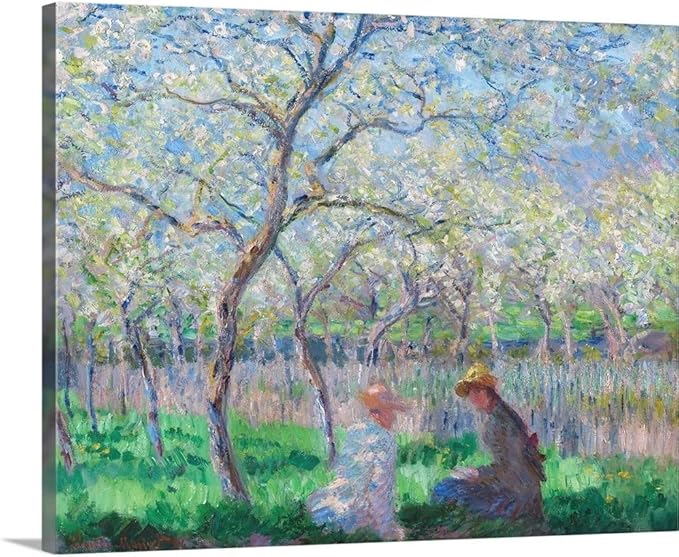 CANVAS ON DEMAND Springtime, 1886 Canvas Wall Art Print by Claude Monet, Classic, Impressionism, Home Decor, Reading, Spring Artwork,20" x16in