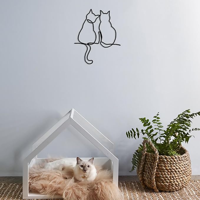 TYLCC Black Metal Cat Wall Decor Minimalist Abstract Cat Wall Art Line Drawing Art for Living Room Bedroom Decorations (Companionship)